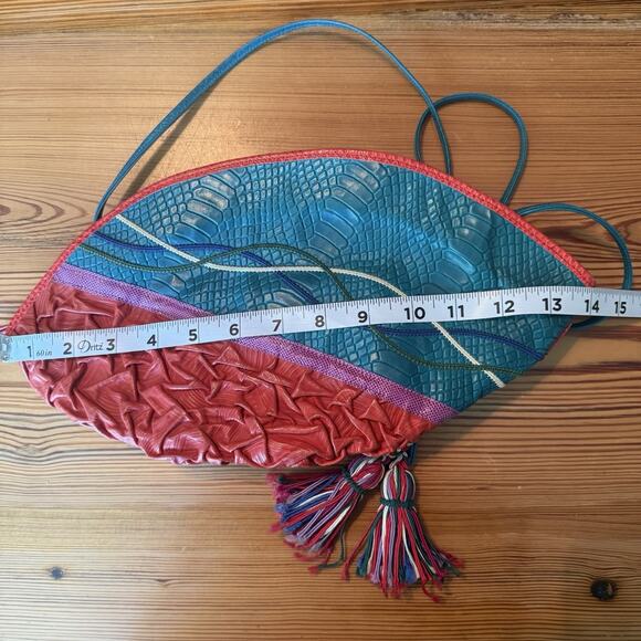 Vtg Carlo Fiori Purse Brightly Colored Snake Leather Crossbody Zip Tassles Italy - Picture 12 of 15